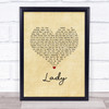 Lionel Richie Lady Vintage Heart Song Lyric Print