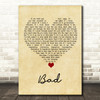 U2 Bad Vintage Heart Song Lyric Wall Art Print