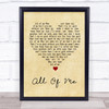 Willie Nelson All Of Me Vintage Heart Song Lyric Wall Art Print