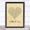 David Guetta Without You Vintage Heart Song Lyric Wall Art Print