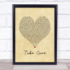Drake Take Care Vintage Heart Song Lyric Wall Art Print
