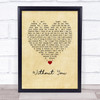 Harry Nilsson Without You Vintage Heart Song Lyric Wall Art Print