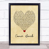 Pearl Jam Come Back Vintage Heart Song Lyric Wall Art Print