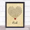 Daniel Merriweather Red Vintage Heart Song Lyric Quote Music Print