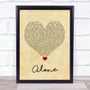 Jessie Ware Alone Vintage Heart Song Lyric Quote Music Print