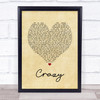 Pat Green Crazy Vintage Heart Song Lyric Quote Music Print