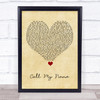 Prince Call My Name Vintage Heart Song Lyric Quote Music Print