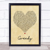 Ariana Grande Greedy Vintage Heart Song Lyric Quote Print