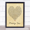 Marry You Bruno Mars Vintage Heart Song Lyric Quote Print