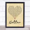 Boyzone Better Vintage Heart Song Lyric Quote Print