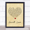 Doris Day Secret Love Vintage Heart Song Lyric Quote Print