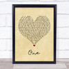 U2 One Vintage Heart Quote Song Lyric Print