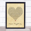 Zara Larsson Never Forget You Vintage Heart Song Lyric Print