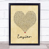 5 Seconds Of Summer Easier Vintage Heart Song Lyric Print