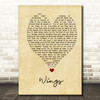 Birdy Wings Vintage Heart Song Lyric Print