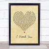 Faith Hill and Tim McGraw I Need You Vintage Heart Song Lyric Print