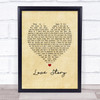 Johnny Mathis Love Story Vintage Heart Song Lyric Print