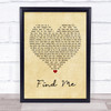 Kings Of Leon Find Me Vintage Heart Song Lyric Print