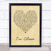 Celine Dion I'm Alive Vintage Heart Song Lyric Quote Print