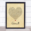 Calvin Harris & Rag'n'Bone Man Giant Vintage Heart Song Lyric Print