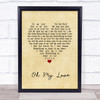John Lennon Oh My Love Vintage Heart Song Lyric Print