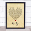Kaiser Chiefs Ruby Vintage Heart Song Lyric Print