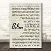 Mumford & Sons Believe Vintage Script Song Lyric Print