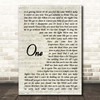 U2 One Vintage Script Song Lyric Print