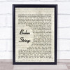Broken Strings James Morrison Song Lyric Vintage Script Quote Print