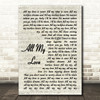 George Ezra All My Love Vintage Script Song Lyric Quote Print
