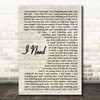 Maverick Sabre I Need Vintage Script Song Lyric Quote Print
