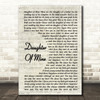 John McDermott Daughter Of Mine Song Lyric Vintage Script Quote Print