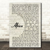 Toto Africa Song Lyric Vintage Script Quote Print