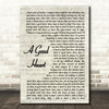 Feargal Sharkey A Good Heart Vintage Script Song Lyric Print