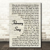 Josh Groban February Song Vintage Script Song Lyric Print