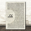 The Kinks Lola Vintage Script Song Lyric Print