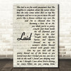 James Laid Vintage Script Song Lyric Print
