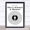 Billy Joel She's Always A Woman Vinyl Record Song Lyric Print