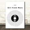 Ash Girl From Mars Vinyl Record Song Lyric Quote Music Print