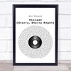 Don McLean Vincent (Starry, Starry Night) Vinyl Record Song Lyric Quote Print