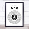 Jen foster She Vinyl Record Song Lyric Quote Print