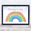 The Beatles Penny Lane Watercolour Rainbow & Clouds Song Lyric Print