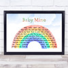 Bette Midler Baby Mine Watercolour Rainbow & Clouds Song Lyric Quote Music Print