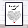 Sean Kingston Beautiful Girls White Heart Song Lyric Print