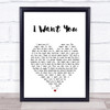 Marvin Gaye I Want You White Heart Song Lyric Print