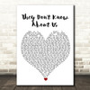 One Direction They Don't Know About Us White Heart Song Lyric Wall Art Print