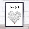 One Direction You & I White Heart Song Lyric Wall Art Print