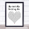 Luke Combs She Got the Best of Me White Heart Song Lyric Quote Music Print