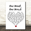 West Side Story One Hand, One Heart White Heart Song Lyric Quote Music Print