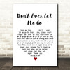 Eddie Cochran Don't Ever Let Me Go White Heart Song Lyric Quote Print